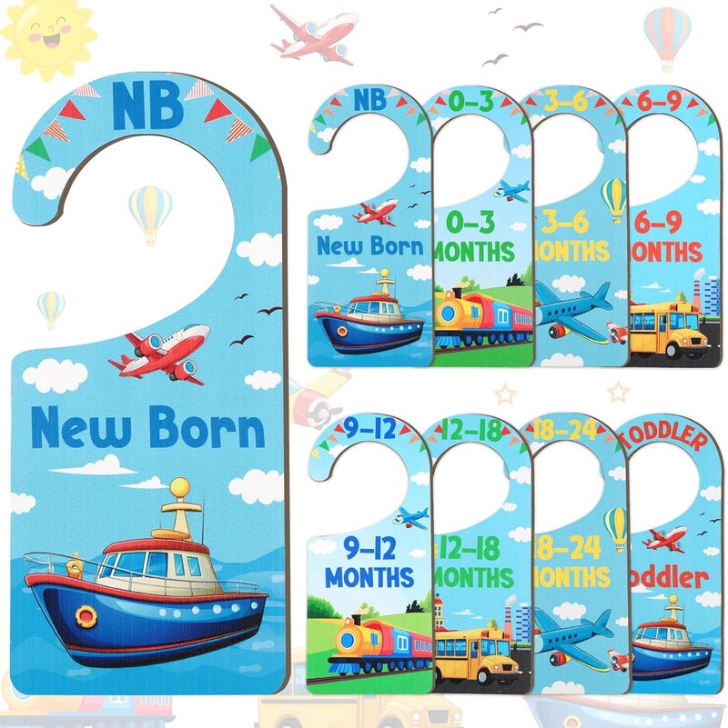 CORNER LACE Baby Closet Dividers 8PCS, Transportation Themed Wooden Double-Sided Clothes Size Hanger/Organizer from Newborn to Toddler for Nursery Decor Baby Shower Birthday Gender Reveal Party Gift - Image 1